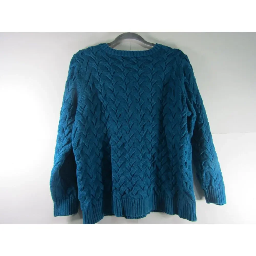 Lands'End Drifter Cable Knit Sweater‎ Womens Large Blue/Green Boho Coastal Warm